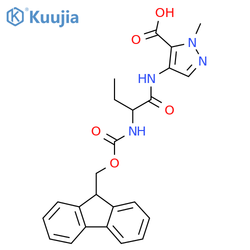 4-2-({(9H-fluoren-9-yl)methoxycarbonyl}amino)butanamido-1-methyl-1H-pyrazole-5-carboxylic acid structure