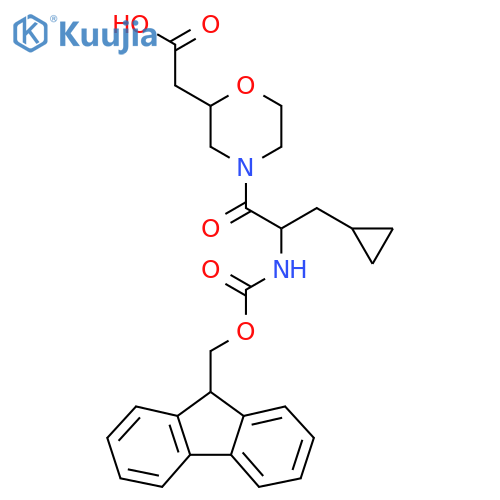 2-{4-3-cyclopropyl-2-({(9H-fluoren-9-yl)methoxycarbonyl}amino)propanoylmorpholin-2-yl}acetic acid structure