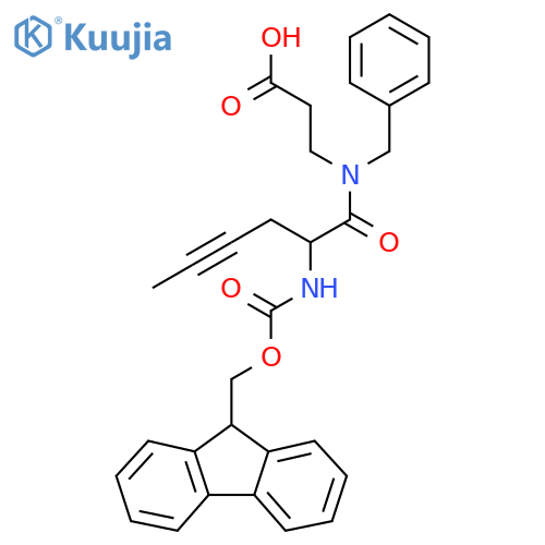 3-N-benzyl-2-({(9H-fluoren-9-yl)methoxycarbonyl}amino)hex-4-ynamidopropanoic acid structure