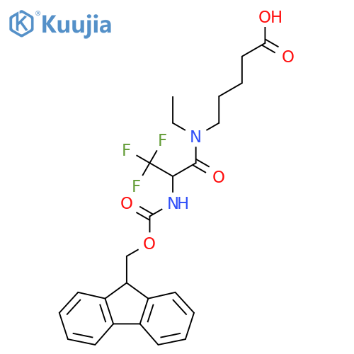 5-N-ethyl-2-({(9H-fluoren-9-yl)methoxycarbonyl}amino)-3,3,3-trifluoropropanamidopentanoic acid structure