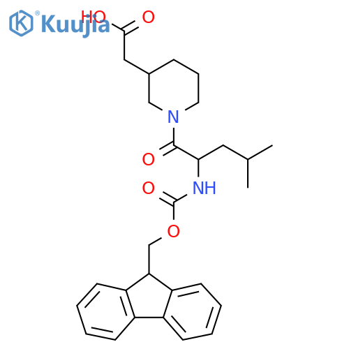2-{1-2-({(9H-fluoren-9-yl)methoxycarbonyl}amino)-4-methylpentanoylpiperidin-3-yl}acetic acid structure