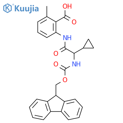 2-2-cyclopropyl-2-({(9H-fluoren-9-yl)methoxycarbonyl}amino)acetamido-6-methylbenzoic acid structure
