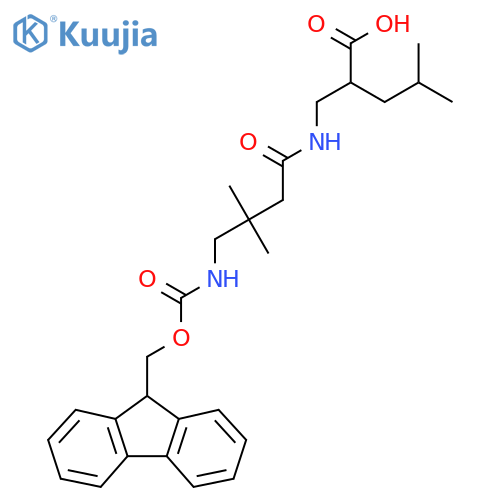 2-{4-({(9H-fluoren-9-yl)methoxycarbonyl}amino)-3,3-dimethylbutanamidomethyl}-4-methylpentanoic acid structure