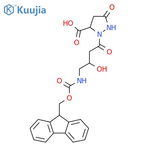 2-4-({(9H-fluoren-9-yl)methoxycarbonyl}amino)-3-hydroxybutanoyl-5-oxopyrazolidine-3-carboxylic acid structure
