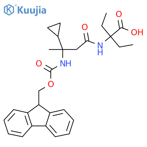 2-3-cyclopropyl-3-({(9H-fluoren-9-yl)methoxycarbonyl}amino)butanamido-2-ethylbutanoic acid structure