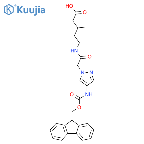 5-{2-4-({(9H-fluoren-9-yl)methoxycarbonyl}amino)-1H-pyrazol-1-ylacetamido}-3-methylpentanoic acid structure