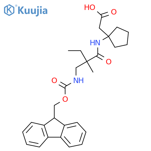 2-(1-{2-({(9H-fluoren-9-yl)methoxycarbonyl}amino)methyl-2-methylbutanamido}cyclopentyl)acetic acid structure