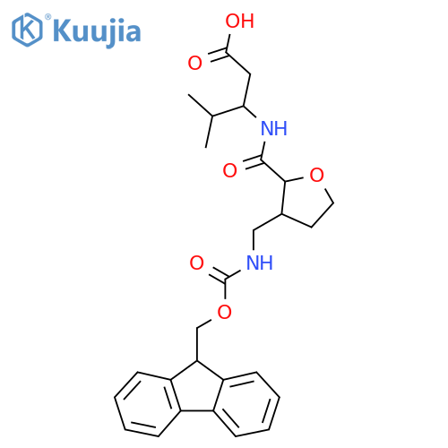 3-({3-({(9H-fluoren-9-yl)methoxycarbonyl}amino)methyloxolan-2-yl}formamido)-4-methylpentanoic acid structure