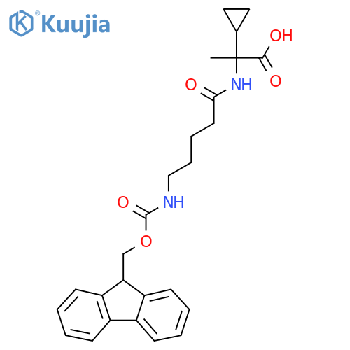 2-cyclopropyl-2-5-({(9H-fluoren-9-yl)methoxycarbonyl}amino)pentanamidopropanoic acid structure