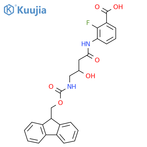 3-4-({(9H-fluoren-9-yl)methoxycarbonyl}amino)-3-hydroxybutanamido-2-fluorobenzoic acid structure