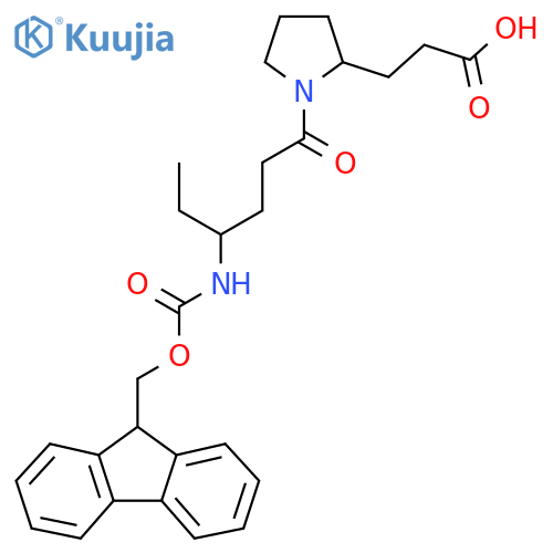 3-{1-4-({(9H-fluoren-9-yl)methoxycarbonyl}amino)hexanoylpyrrolidin-2-yl}propanoic acid structure