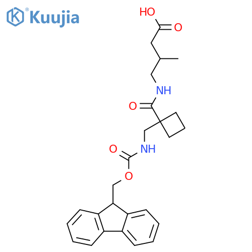 4-({1-({(9H-fluoren-9-yl)methoxycarbonyl}amino)methylcyclobutyl}formamido)-3-methylbutanoic acid structure