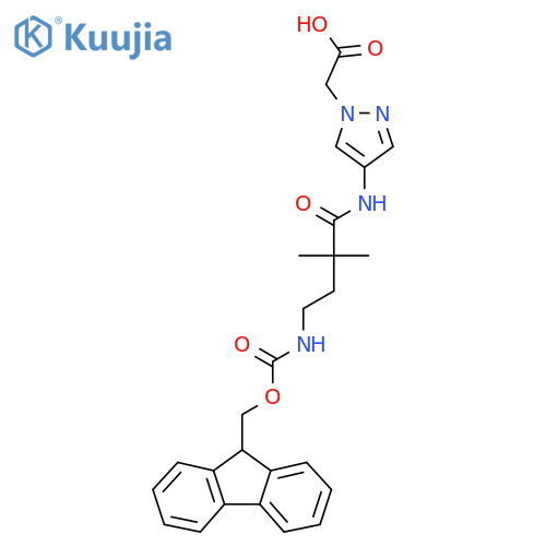 2-{4-4-({(9H-fluoren-9-yl)methoxycarbonyl}amino)-2,2-dimethylbutanamido-1H-pyrazol-1-yl}acetic acid structure