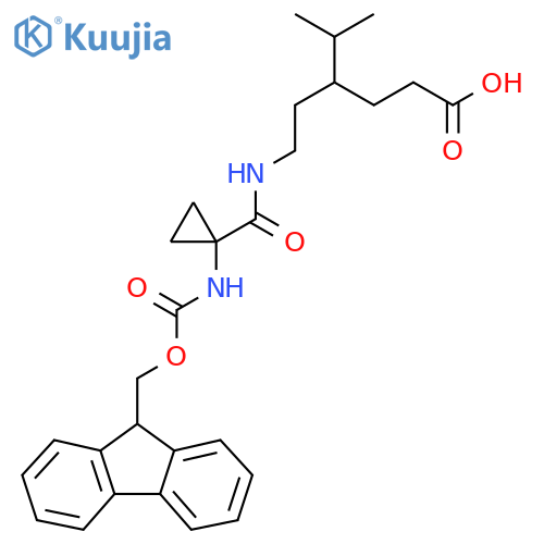 4-(2-{1-({(9H-fluoren-9-yl)methoxycarbonyl}amino)cyclopropylformamido}ethyl)-5-methylhexanoic acid structure
