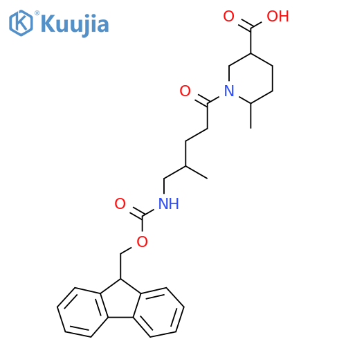 1-5-({(9H-fluoren-9-yl)methoxycarbonyl}amino)-4-methylpentanoyl-6-methylpiperidine-3-carboxylic acid structure