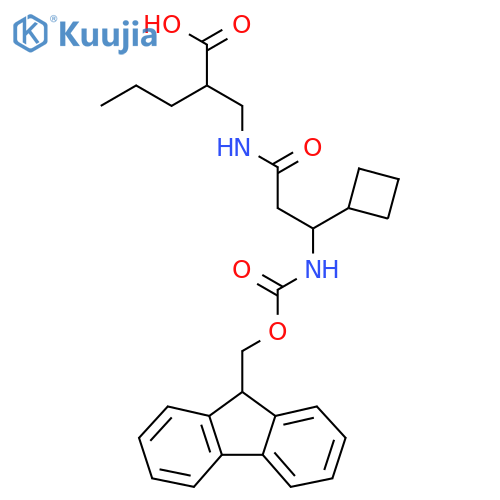 2-{3-cyclobutyl-3-({(9H-fluoren-9-yl)methoxycarbonyl}amino)propanamidomethyl}pentanoic acid structure