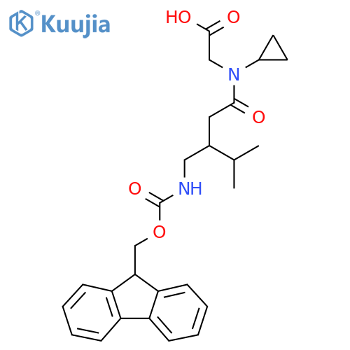 2-{N-cyclopropyl-3-({(9H-fluoren-9-yl)methoxycarbonyl}amino)methyl-4-methylpentanamido}acetic acid structure