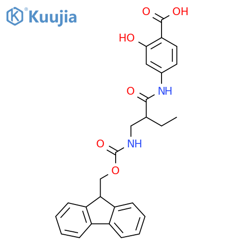 4-{2-({(9H-fluoren-9-yl)methoxycarbonyl}amino)methylbutanamido}-2-hydroxybenzoic acid structure