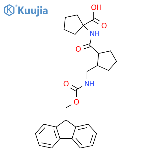 1-{2-({(9H-fluoren-9-yl)methoxycarbonyl}amino)methylcyclopentaneamido}cyclopentane-1-carboxylic acid structure