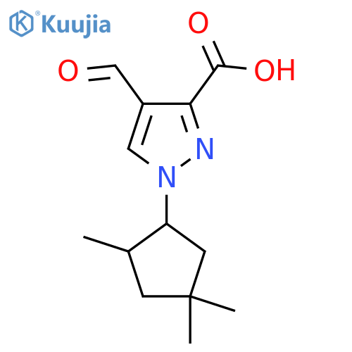 4-formyl-1-(2,4,4-trimethylcyclopentyl)-1H-pyrazole-3-carboxylic acid structure