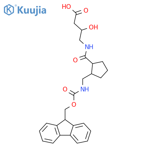 4-({2-({(9H-fluoren-9-yl)methoxycarbonyl}amino)methylcyclopentyl}formamido)-3-hydroxybutanoic acid structure