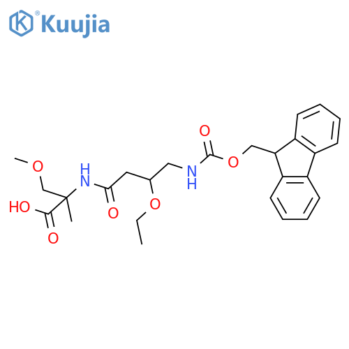 2-3-ethoxy-4-({(9H-fluoren-9-yl)methoxycarbonyl}amino)butanamido-3-methoxy-2-methylpropanoic acid structure