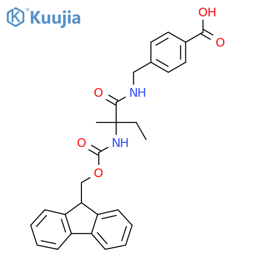 4-{2-({(9H-fluoren-9-yl)methoxycarbonyl}amino)-2-methylbutanamidomethyl}benzoic acid structure
