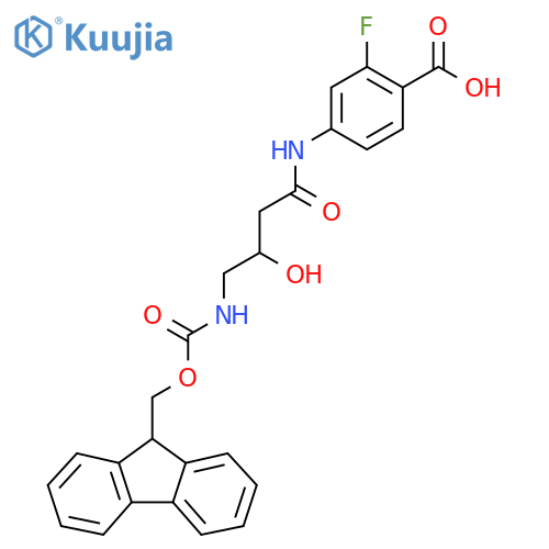 4-4-({(9H-fluoren-9-yl)methoxycarbonyl}amino)-3-hydroxybutanamido-2-fluorobenzoic acid structure