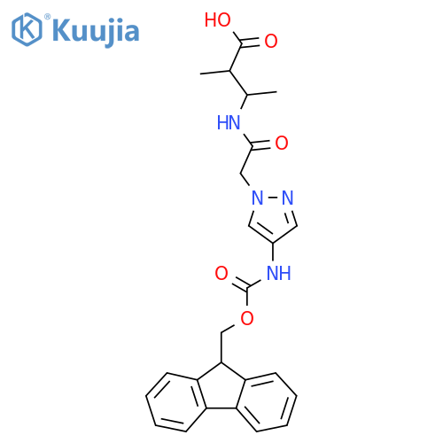 3-{2-4-({(9H-fluoren-9-yl)methoxycarbonyl}amino)-1H-pyrazol-1-ylacetamido}-2-methylbutanoic acid structure