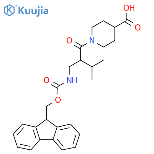 1-{2-({(9H-fluoren-9-yl)methoxycarbonyl}amino)methyl-3-methylbutanoyl}piperidine-4-carboxylic acid structure