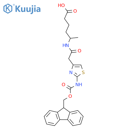 5-{2-2-({(9H-fluoren-9-yl)methoxycarbonyl}amino)-1,3-thiazol-4-ylacetamido}hexanoic acid structure