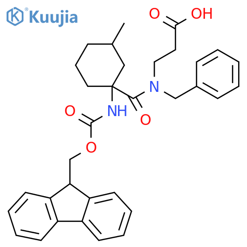 3-{N-benzyl-1-1-({(9H-fluoren-9-yl)methoxycarbonyl}amino)-3-methylcyclohexylformamido}propanoic acid structure