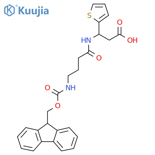 3-4-({(9H-fluoren-9-yl)methoxycarbonyl}amino)butanamido-3-(thiophen-2-yl)propanoic acid structure