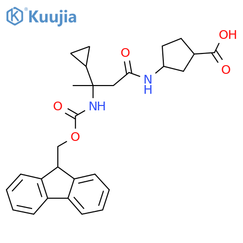 3-3-cyclopropyl-3-({(9H-fluoren-9-yl)methoxycarbonyl}amino)butanamidocyclopentane-1-carboxylic acid structure