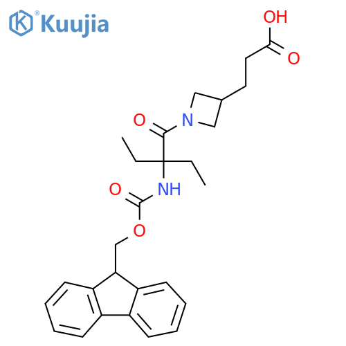 3-{1-2-ethyl-2-({(9H-fluoren-9-yl)methoxycarbonyl}amino)butanoylazetidin-3-yl}propanoic acid structure