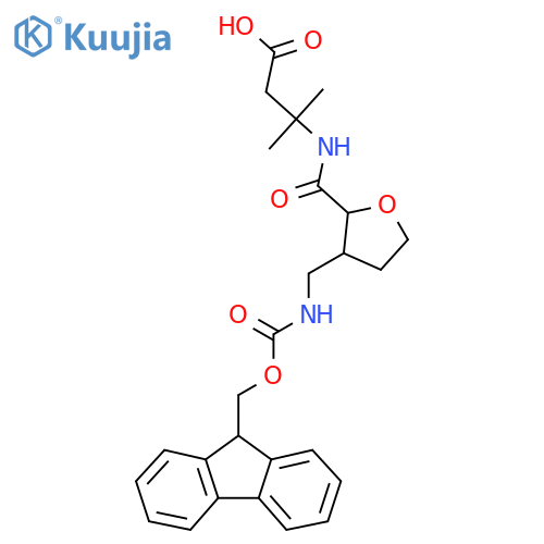 3-({3-({(9H-fluoren-9-yl)methoxycarbonyl}amino)methyloxolan-2-yl}formamido)-3-methylbutanoic acid structure