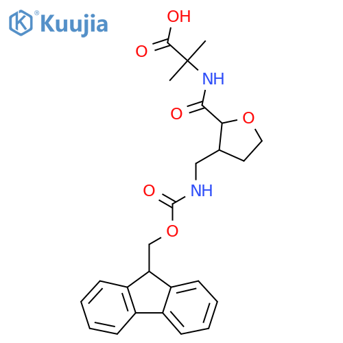 2-({3-({(9H-fluoren-9-yl)methoxycarbonyl}amino)methyloxolan-2-yl}formamido)-2-methylpropanoic acid structure