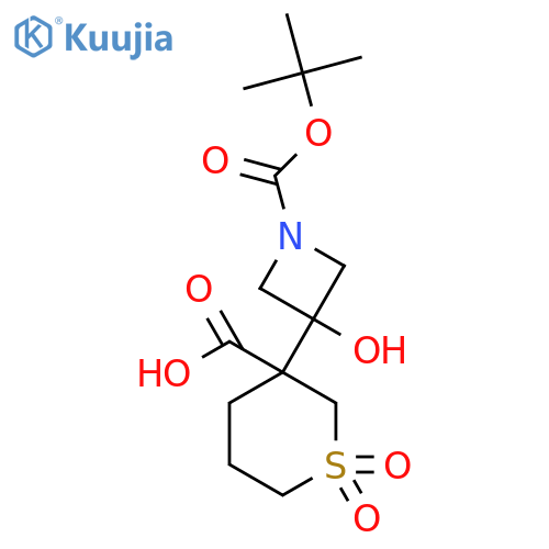 3-{1-(tert-butoxy)carbonyl-3-hydroxyazetidin-3-yl}-1,1-dioxo-1lambda6-thiane-3-carboxylic acid structure