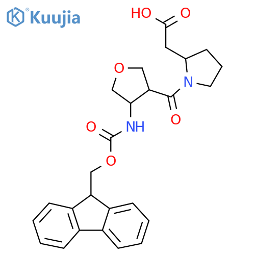 2-{1-4-({(9H-fluoren-9-yl)methoxycarbonyl}amino)oxolane-3-carbonylpyrrolidin-2-yl}acetic acid structure