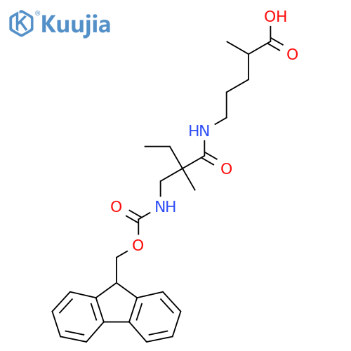 5-{2-({(9H-fluoren-9-yl)methoxycarbonyl}amino)methyl-2-methylbutanamido}-2-methylpentanoic acid structure
