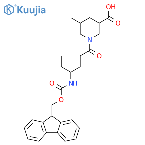 1-4-({(9H-fluoren-9-yl)methoxycarbonyl}amino)hexanoyl-5-methylpiperidine-3-carboxylic acid structure