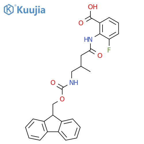 2-4-({(9H-fluoren-9-yl)methoxycarbonyl}amino)-3-methylbutanamido-3-fluorobenzoic acid structure