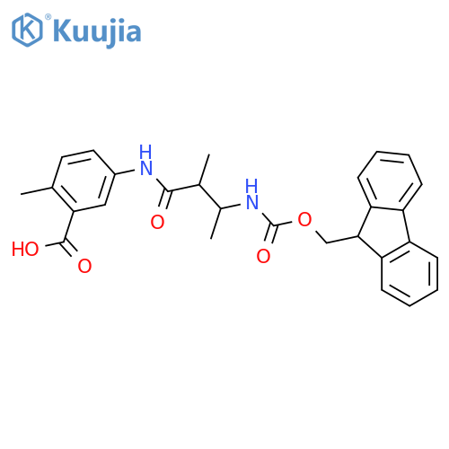 5-3-({(9H-fluoren-9-yl)methoxycarbonyl}amino)-2-methylbutanamido-2-methylbenzoic acid structure