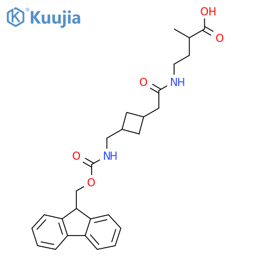 4-(2-{3-({(9H-fluoren-9-yl)methoxycarbonyl}amino)methylcyclobutyl}acetamido)-2-methylbutanoic acid structure