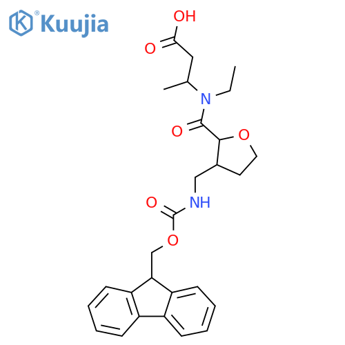 3-(N-ethyl-1-{3-({(9H-fluoren-9-yl)methoxycarbonyl}amino)methyloxolan-2-yl}formamido)butanoic acid structure