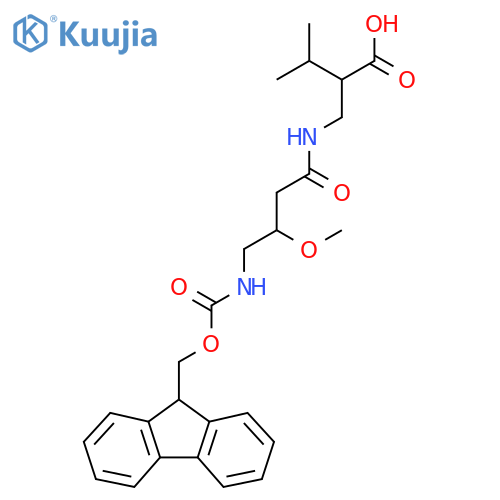 2-{4-({(9H-fluoren-9-yl)methoxycarbonyl}amino)-3-methoxybutanamidomethyl}-3-methylbutanoic acid structure