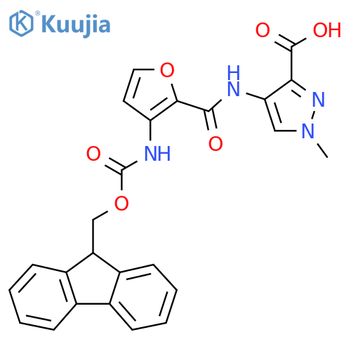 4-3-({(9H-fluoren-9-yl)methoxycarbonyl}amino)furan-2-amido-1-methyl-1H-pyrazole-3-carboxylic acid structure