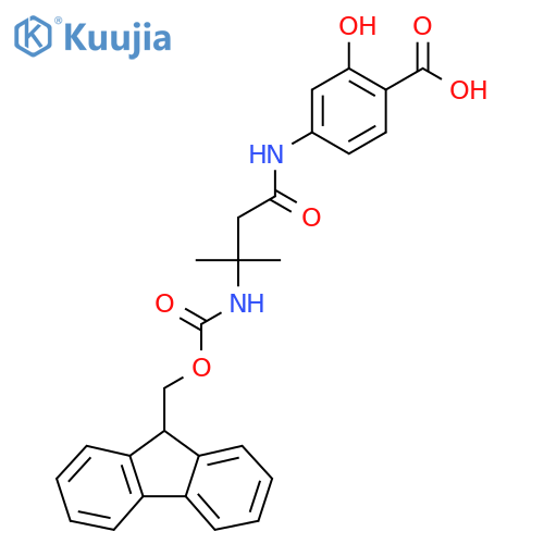 4-3-({(9H-fluoren-9-yl)methoxycarbonyl}amino)-3-methylbutanamido-2-hydroxybenzoic acid structure
