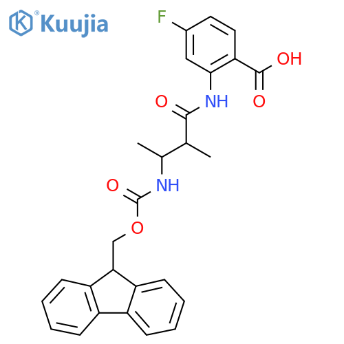 2-3-({(9H-fluoren-9-yl)methoxycarbonyl}amino)-2-methylbutanamido-4-fluorobenzoic acid structure