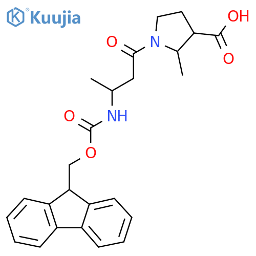 1-3-({(9H-fluoren-9-yl)methoxycarbonyl}amino)butanoyl-2-methylpyrrolidine-3-carboxylic acid structure